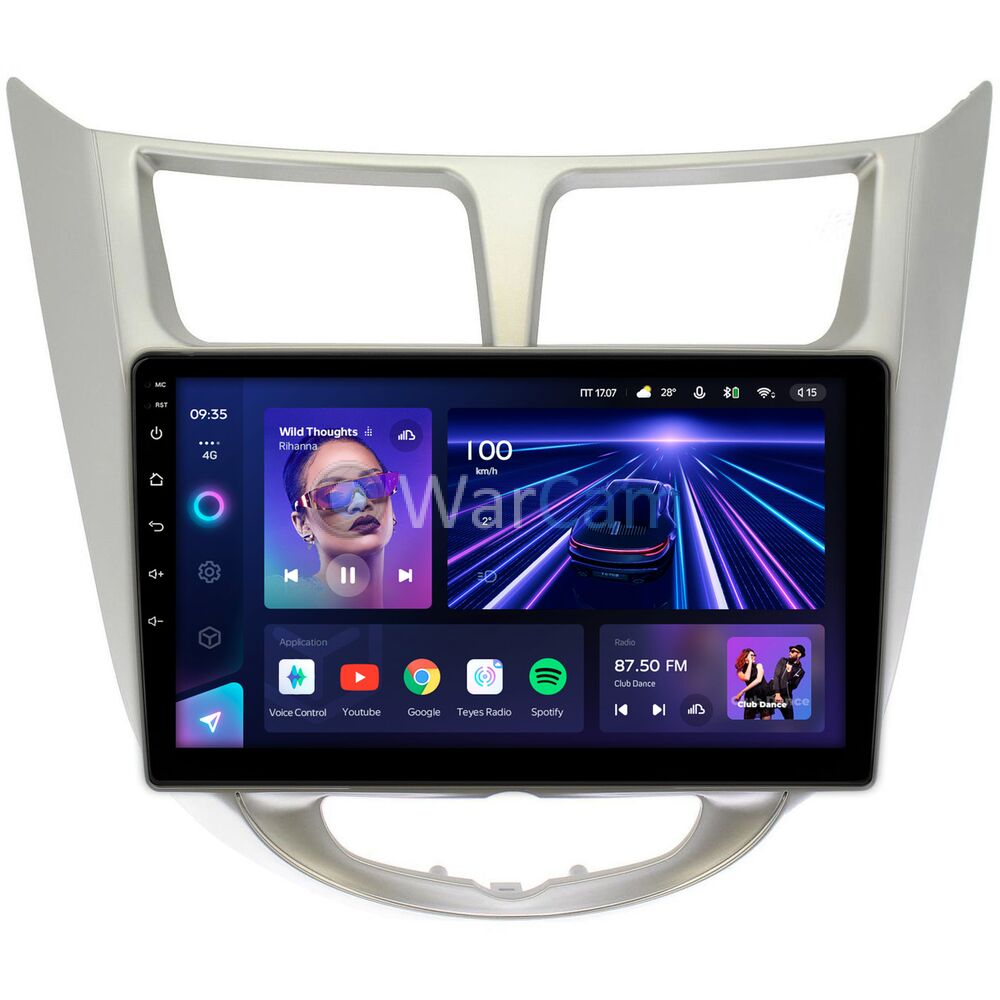 Штатное головное устройство Teyes CC3 360 9 дюймов 6/128 RM-9270 для Hyundai Solaris, Accent IV 2010-2017 (серебро) на Android 10 (4G-SIM, DSP, QLed)