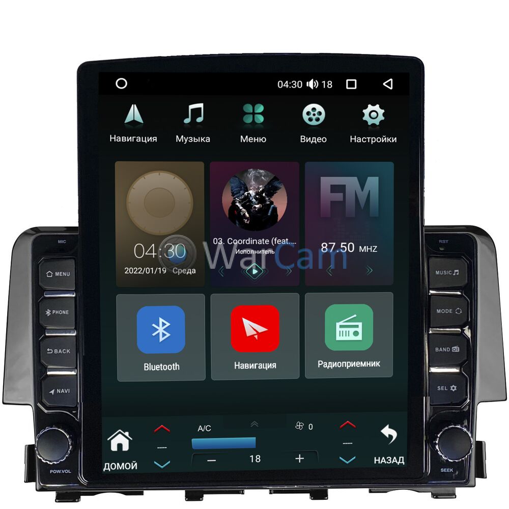 Штатная магнитола Honda Civic 10 (2015-2021) Canbox H-Line 5612-9-650 на  Android 10 (4G-SIM, 4/64, DSP, QLed, Tesla) Купить